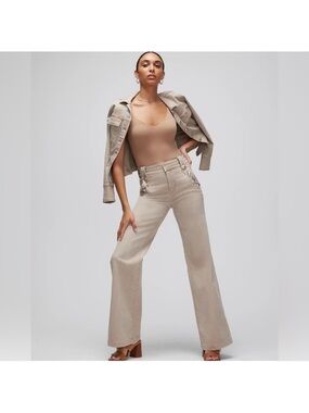 White House Black Market High-Rise Wide-Leg Jeans in Beige